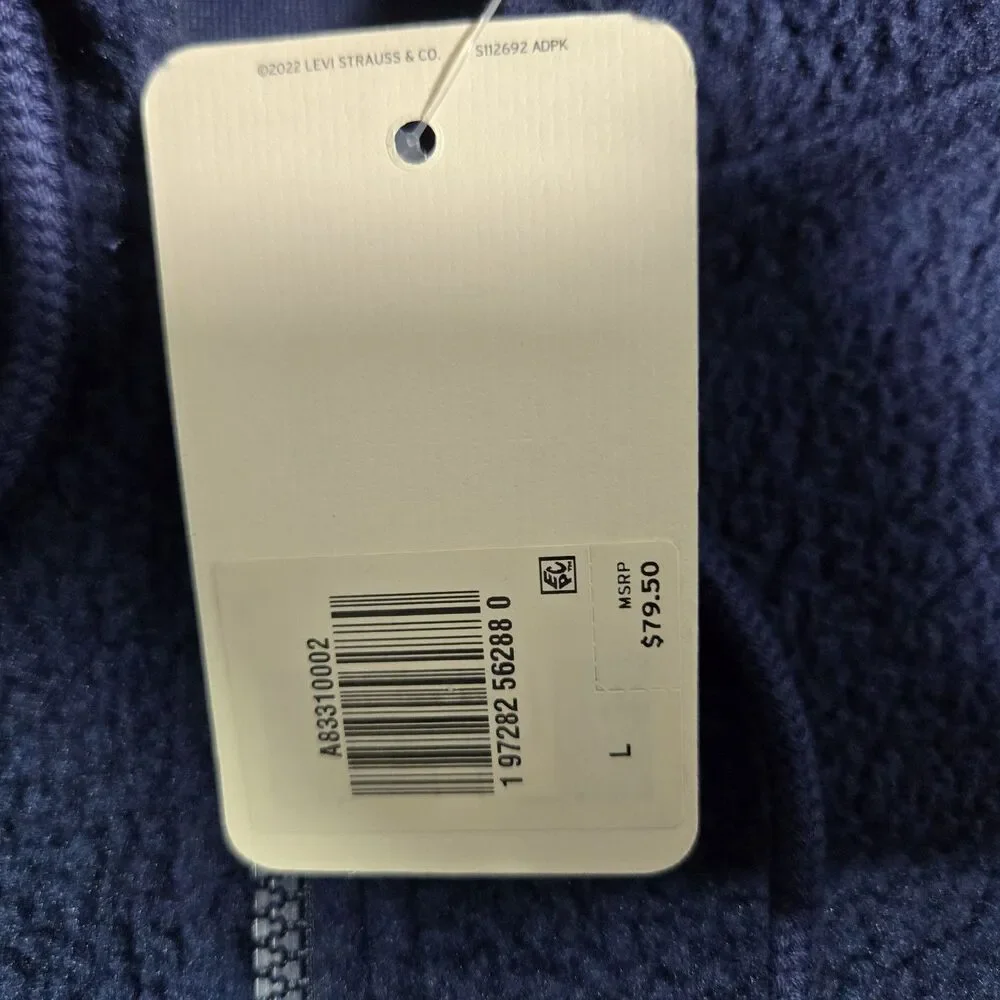 Levi's Mens Large Standard Fit Sherpa Full Zip Hooded Jacket Hoodie Navy Blue L